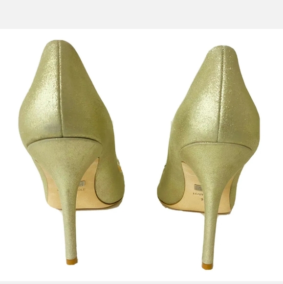 BADGLEY MISCHKA DAVIDA II METALLIC PEEP-TOE PUMP SZ 10, RETAIL $245 - Picture 6 of 10